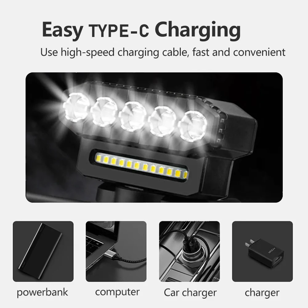 5 LED Bicycle Front Light Rechargeable MTB Bike Light Waterproof Outdoor Night Riding Safety Front Lamp Cycling Accessories