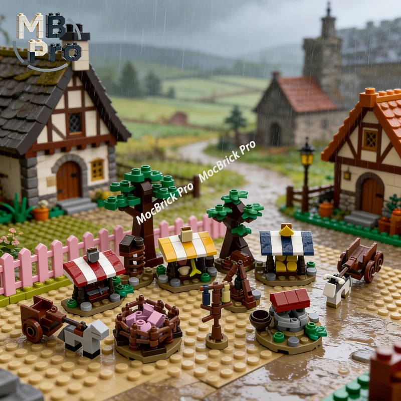 

Medieval Marketplace Expansion MOC Blocks, Classic Market Stall Extension for Adult Collectors and Display