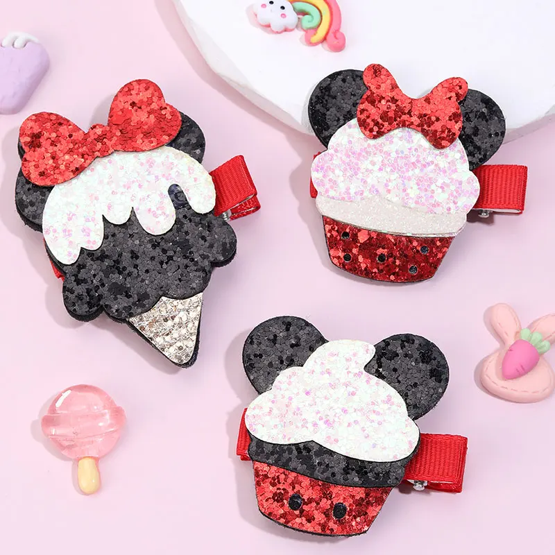 3PCS Glitter Cupcake Hair Clips Cute Bow knot Hairpins Barrettes Boutique Girls Princess Icecream Headwear Hair Accessories