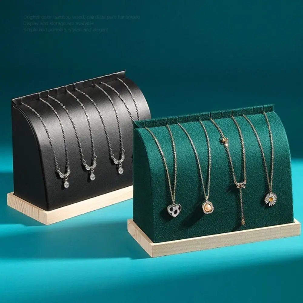 

PU/Velvet Surface Necklace Display Stand Solid Wood Base Fashion Chain Pendant Storage Holder Large Size Multiple Easel
