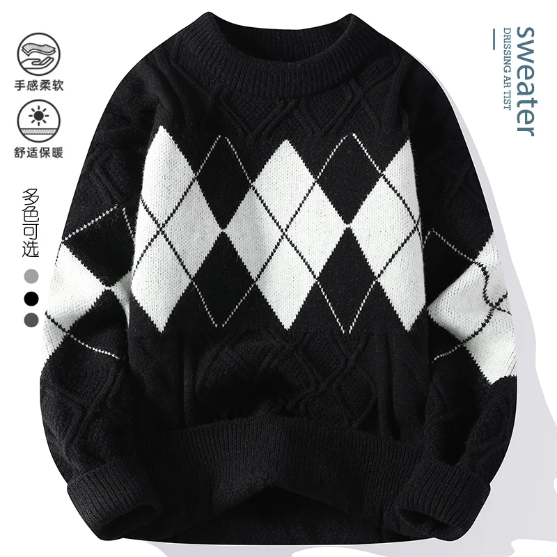 Pullovers de gola alta masculina patchwork, suéteres quentes, streetwear coreano, roupas masculinas casuais, moda outono, invern