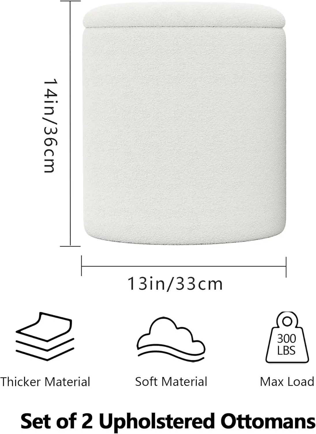 Soft Ottoman Poufs with Storage, Multifunctional Coffee Table Foot Rest for Living Room (White)