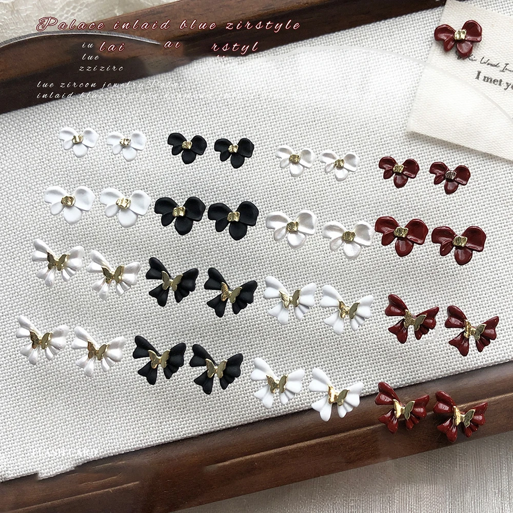 5 pièces ruban métallique nœud papillon breloque pour ongles alliage 3D noir blanc rouge nœud papillon métallique Nail Art strass bricolage manucure décoration