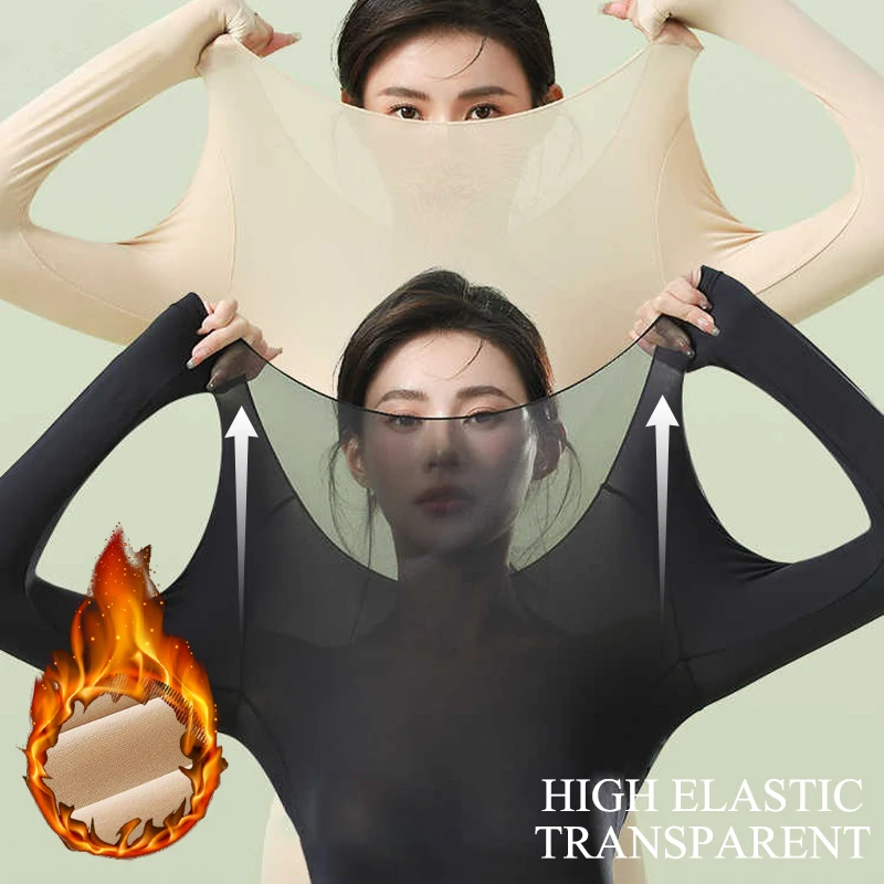 Women Thermal Underwear Set Winter Long Sleeves High Elasticity Ultra Thin Lingerie Constant Temperature Black Tech Warm Clothes