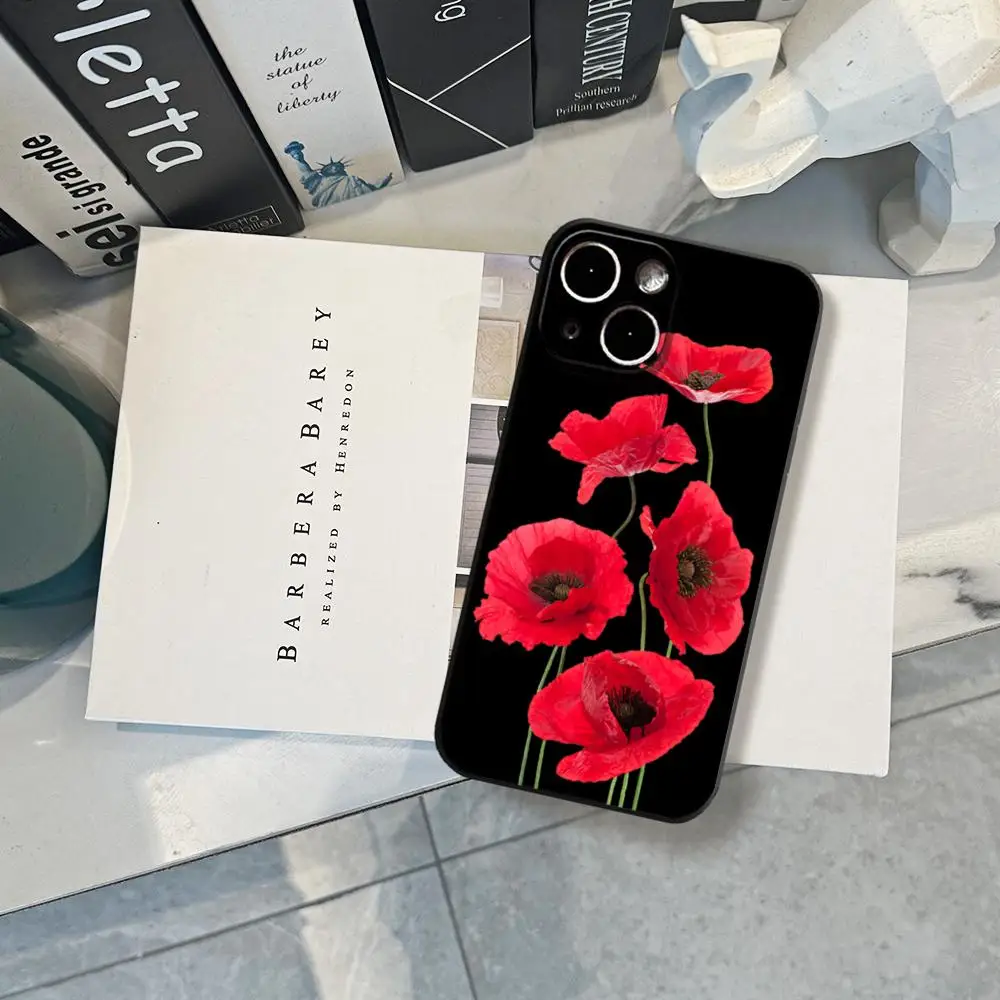 Poppy Flower Bloom Phone Case FOR IPhone 15promax 14 11 12 Pro 8 7 15 Plus 13 Pro MAX XR XS MINI Black Soft Covers