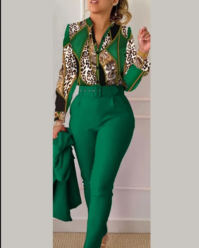 Pant Sets Women Single Breasted Matching Sets Blouses Tracksuit Wide Leg Pants Sets Pockets Loose Elegant Work Button 2025