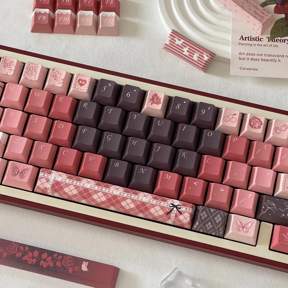 Perdido rosa keycap jardim, 150 chaves, cereja pbt 7u/2.25u, barra de espaço, alice layouts chave, rosa gradiente, cor rosa seco