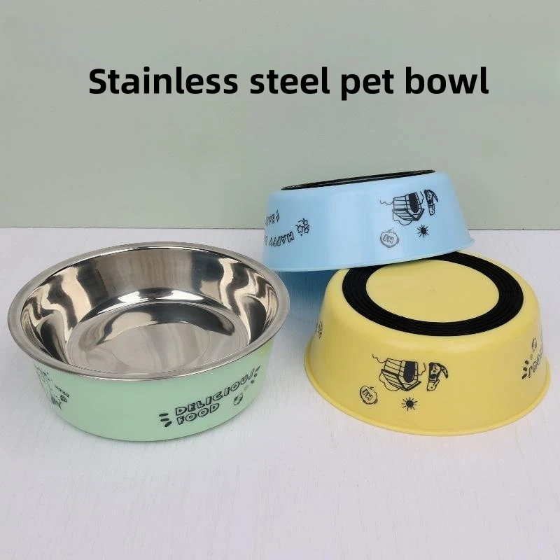 4 Color Pet Feeding Bowls Stainless Steel Non-slip Dog Bowl Durable Anti-fall Cat Puppy Feeder For Dogs Teddy Golden Retriever