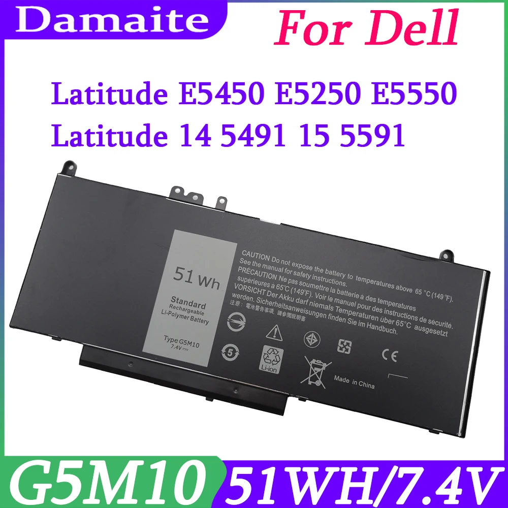 G5M10 For Dell DELL Latitude E5250 E5450 E5550 G5M10 8V5GX P27S P72G WYJC2 1KY05 7.4V 51WH Laptop Battery