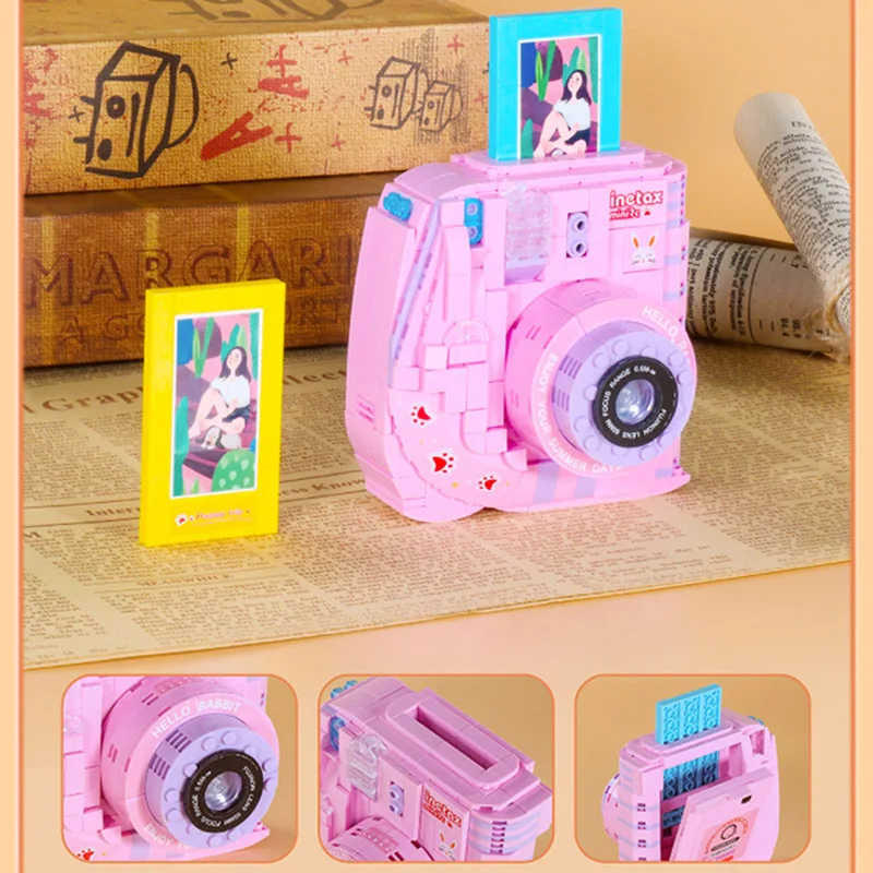 Sáng Tạo Mini Retro Máy Ảnh Kỹ Thuật Số Mô Hình Khối Xây Dựng Ý Tưởng Cổ Điển Polaroid Xây Dựng Gạch Giáo Dục Mộc Đồ Chơi Trẻ Em Quà Tặng