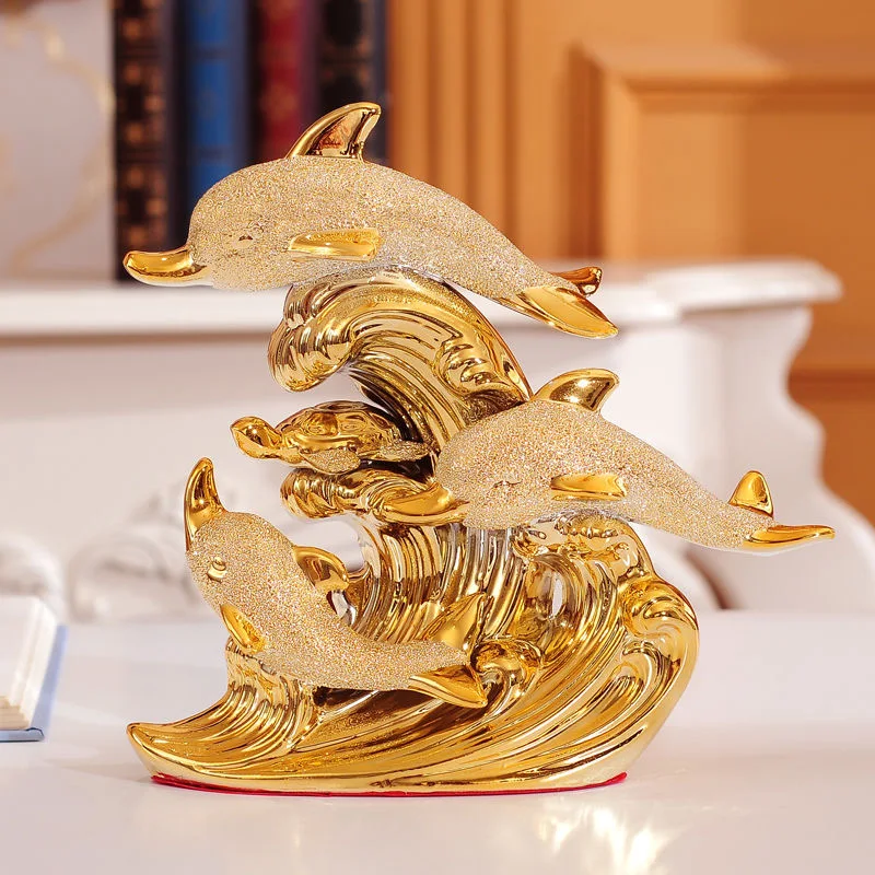 European Wedding Decorated Crafts Ceramic Creative Room Home Decoration Accessories Handicraft Gold Dolphins Horse Decorations