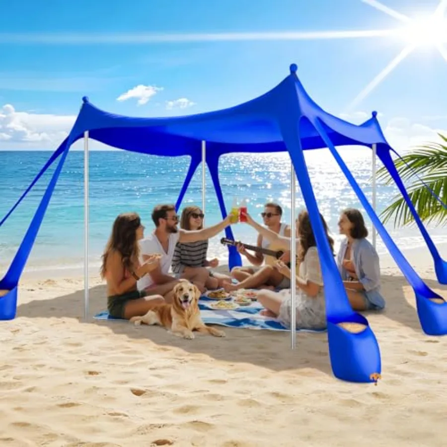 

Beach Tent Sun Shelter UPF 50+, 10x10 FT Pop Up Canopy Tent for Camping, Fishing, Picnics Royal Blue Polyester with 8 Sandbags