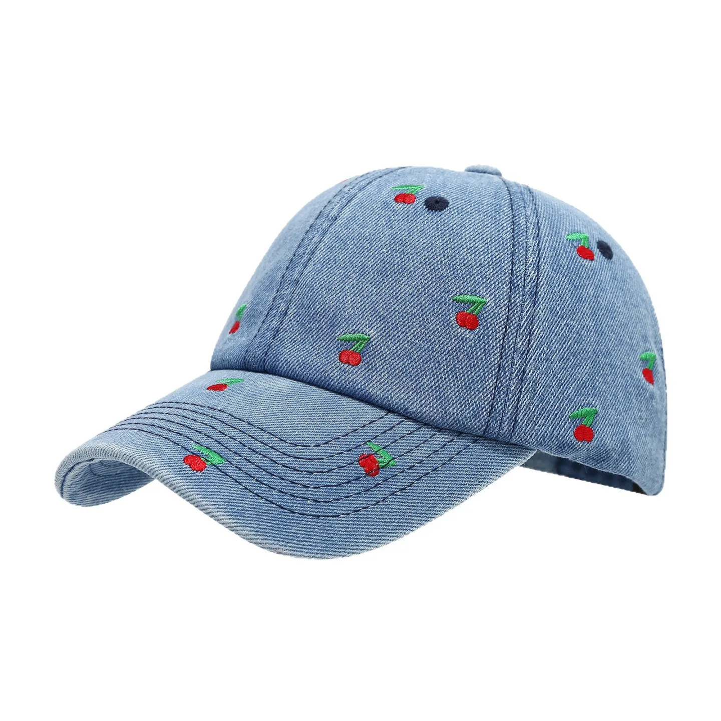 

women baseball cap denim cotton soft top cute embroidered cherry