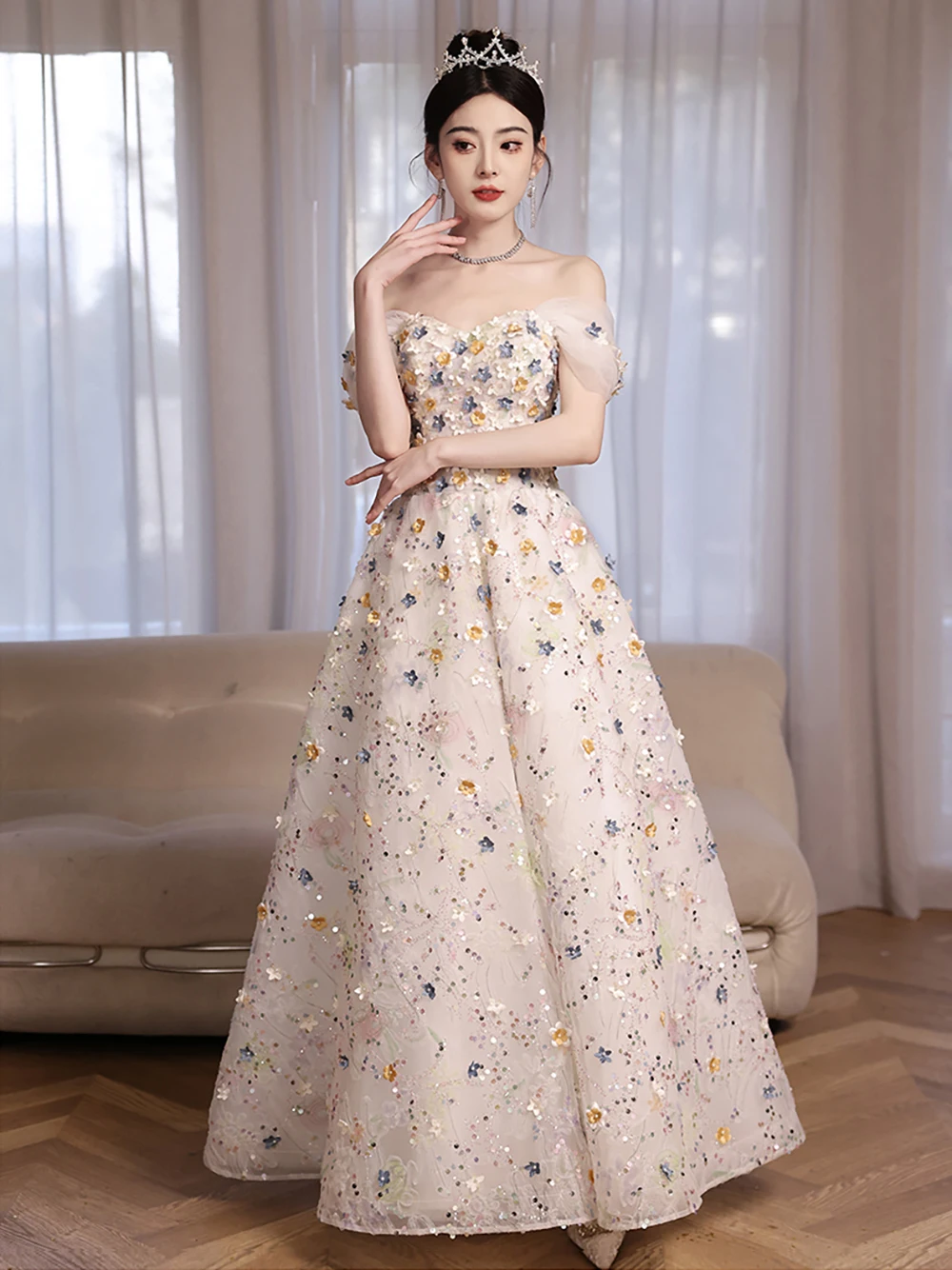 Hot Sale Arabic Flower Elegant A-Line Length Beaded Luxury Evening Dresses High-end 2024 Engagement Gown for Women Wedding Party