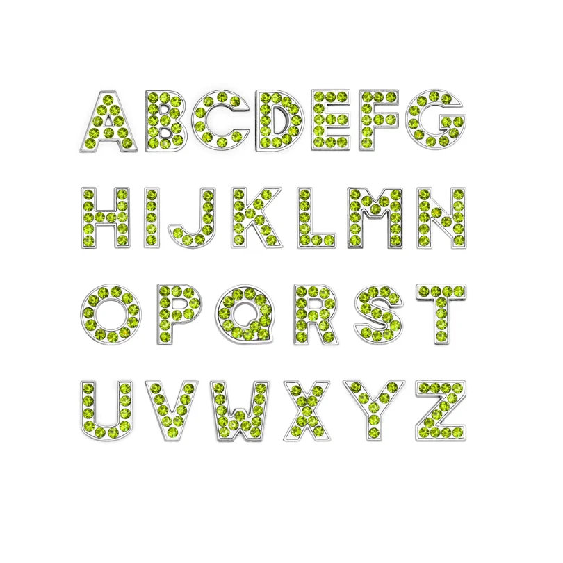 8mm A-Z Green Color Rhinestone Slide Letters Charms DIY Jewelry Marking Fit Pet Collar Wristband Keychains 1pcs