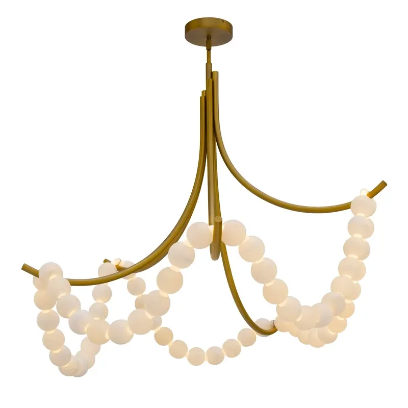 Modern French Style Beaded Alabaster Ring Pendant Lamp for Living Room Foyer Staircase Soft Ambient Ceiling Lightingt Light