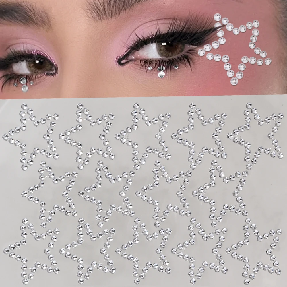 1pc 3D Stern Strass Auge & Gesicht Tattoo Aufkleber Selbstklebende Kristall Juwel Glitter Stern Aufkleber Party Make-Up Gesicht gefälschte Tattoo – Detail 10