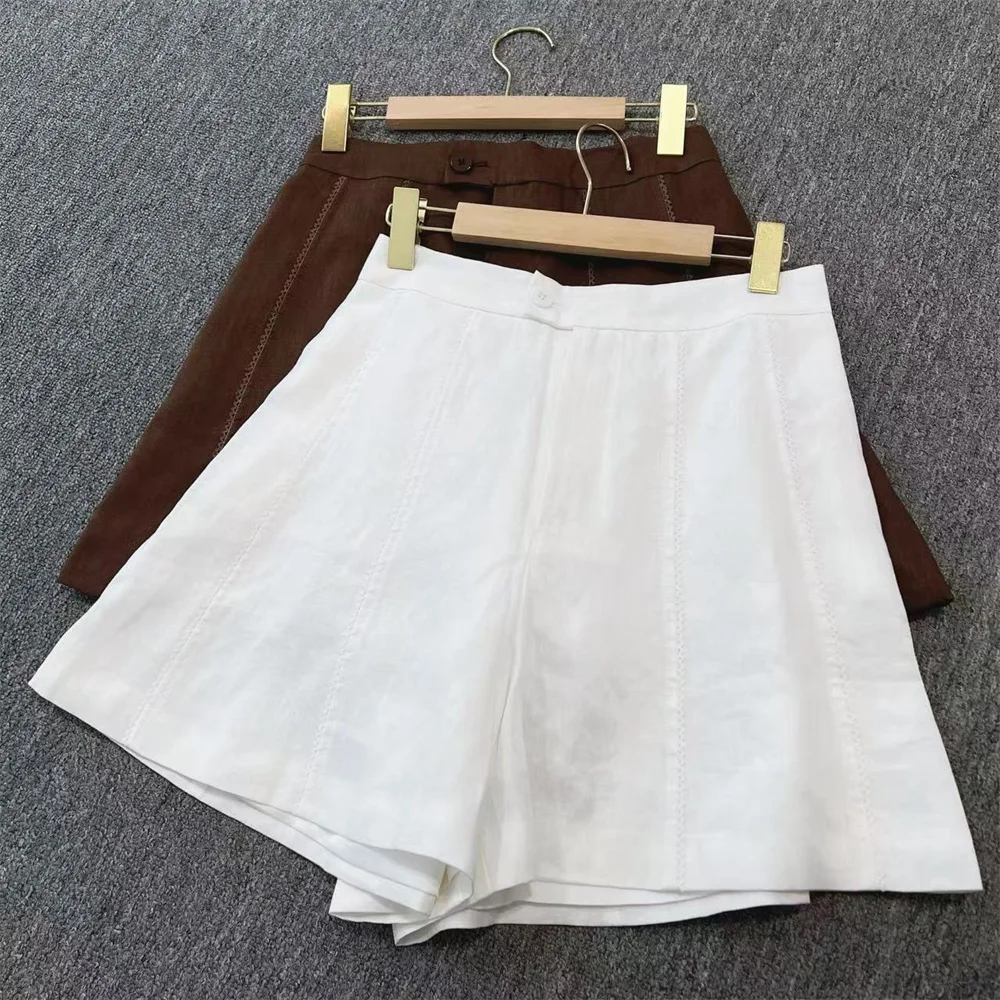 

Women's 100 Linen Clothes Summer Loose Casual Thin Wide Leg Pants High Waist Slim Shorts