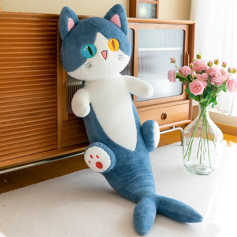 50cm Creative Different Pupil Shark Cat Doll Sleeping Pillow Kawaii Soothing Cat Plush Toy Long Striped Leg Clip Doll