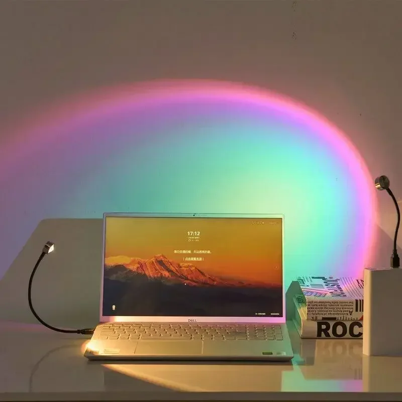 Romantic Sunset Lamp Projector with USB, Neon Atmosphere Light for Bedroom