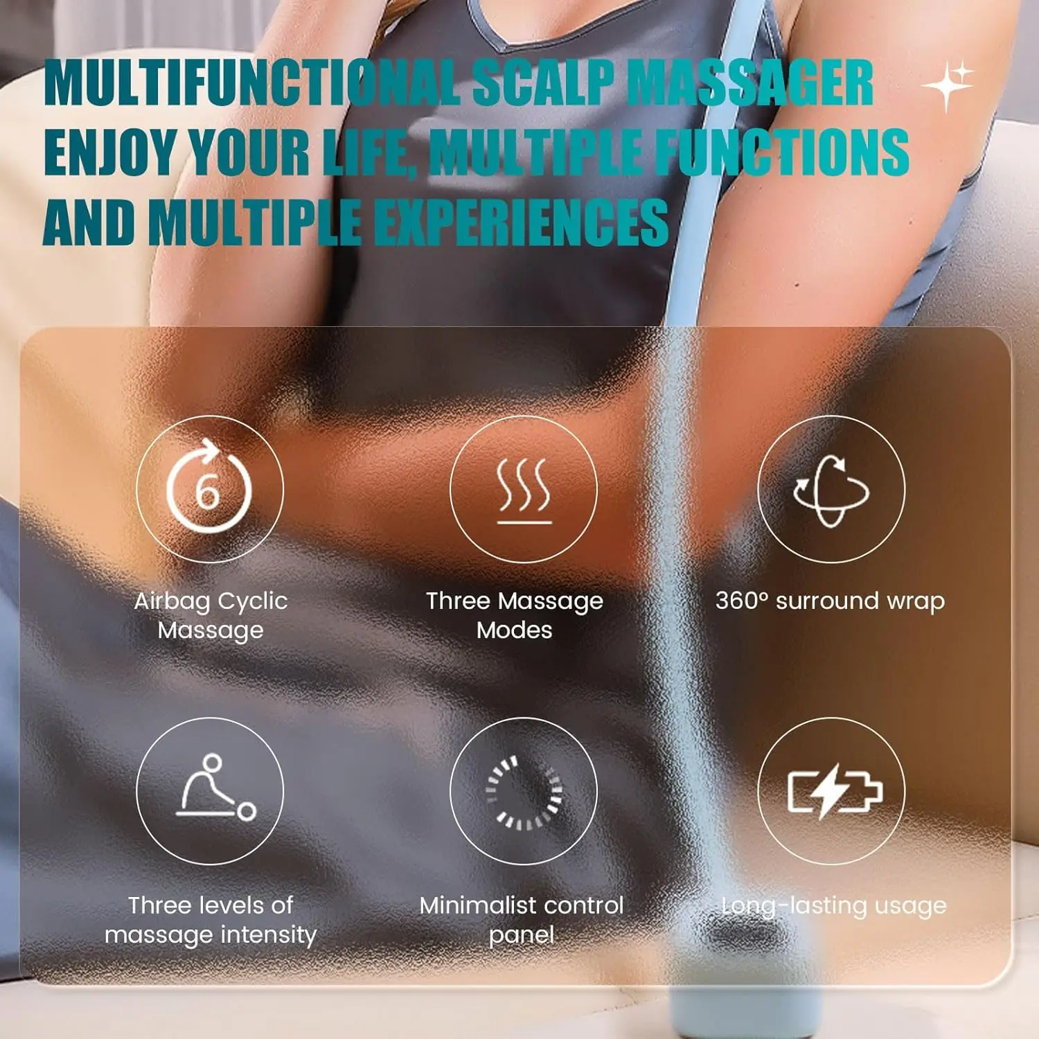 Jinkairui Sleep Aid Head Massager Airbag Wrapping Cap Scalp Massage Instrument with Air Compression Relaxation Rechargeable Use - Image 6