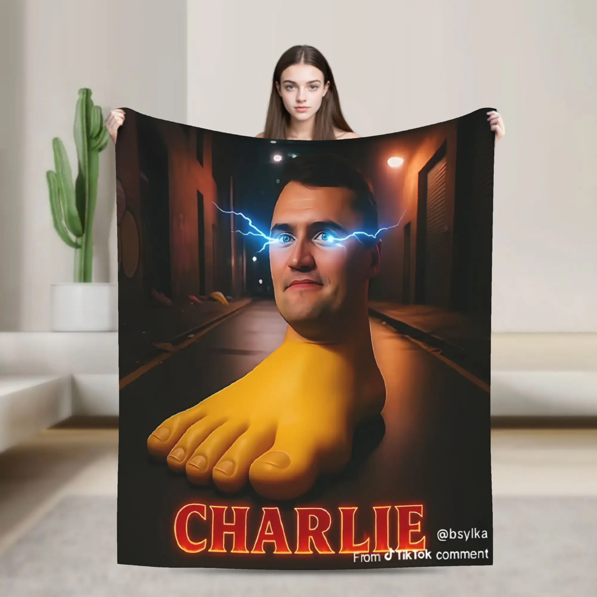 Charlie Kirk Dark Stage Gesture Blanket  Super Warm Plush Throw Blanket For Couch Bed Decorative Flannel Bedspread Bed Cover