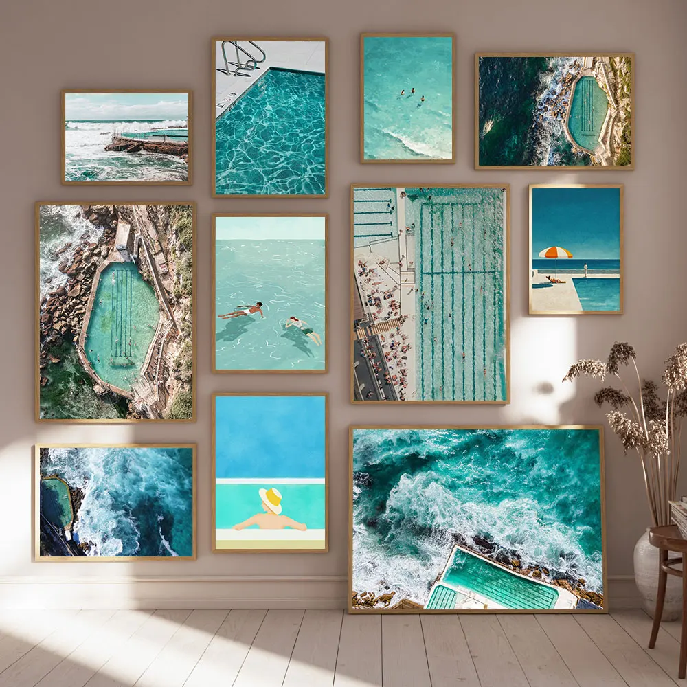 1 pieza de póster sin marco para piscina Summer Beach Bondi Icebergs, impresión en lienzo, pintura, arte de pared, dormitorio