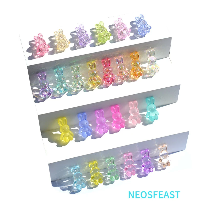 DIY Bracelet Accessories Multi Color Plated Acrylic Rabbit Beads Jewelry Making Departments Transparent Cute Animal Spacer 20pcs