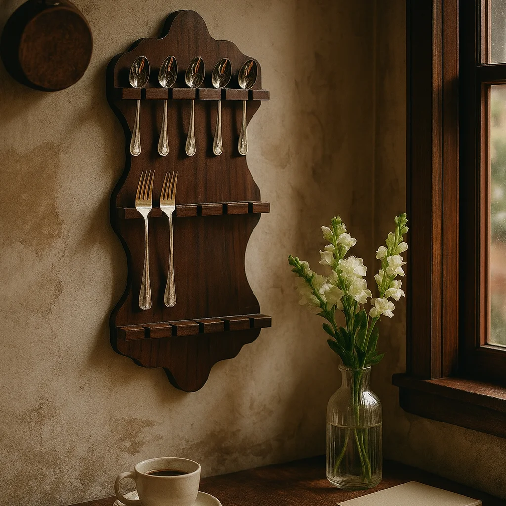 

Rustic Wooden Spoon Wall Rack Farmhouse Kitchen Organizer with Natural Wood Frame, Multi-Purpose Restaurant Home Utensil Storage