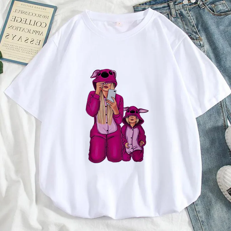 

T Shirt Women Kawaii Mother daughter Printed T-shirt Cute Mom Harajuku Graphics Tee for Woman Short sleeve Tshirt Female Clothes