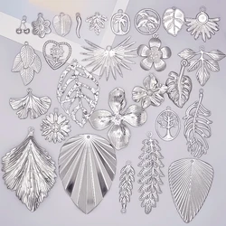 6pcs Silver Color Plant Tree Leaf Flower Charms For Jewelry Making Earring Necklace Connector Stainless Steel Charm Pendant Bulk