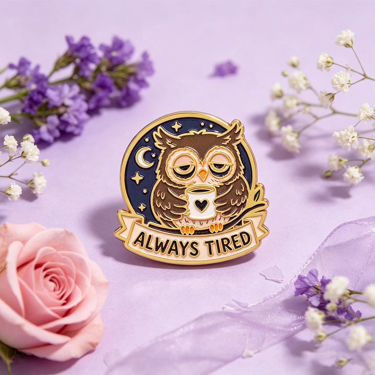 9 Stück „Immer müde Eule“ Emaille-Pin, Schlafige Nacht Mond Stern Eule Ansteckbrosche für Rucksack, Jeansjacke, lustiges Geschenk – Detail 3