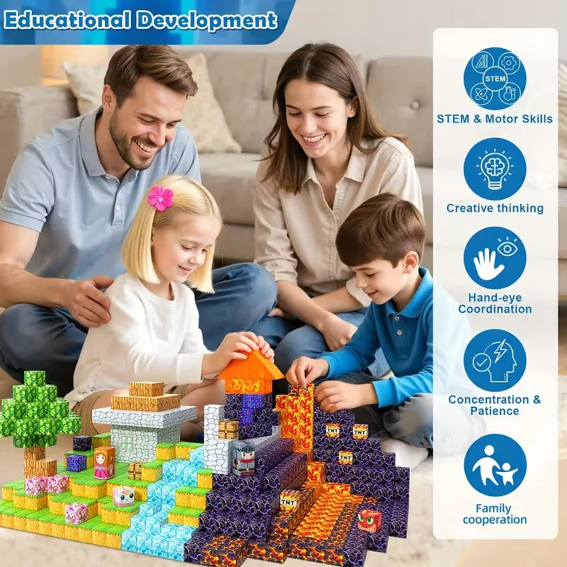 Set di 100 Blocchi Magnetici - Piastrelle Magnetiche 3D per Bambini, Giocattoli Educativi STEM Fai-da-Te, Regalo di Compleanno per Ragazzi