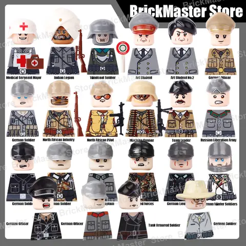 WW2 Military War Army Soldier Figure Officer Weapons Building Blocks Guns Infantry Artillery Medical Helmet DIY Bricks Toy Gifts