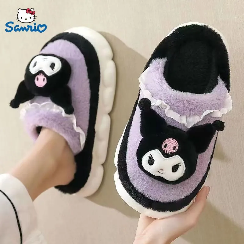 2023 Sanrio Kuromi Hello Kitty My Melody Plush Shoes Slippers Women Home Cotton Slippers Warm Winter Kawaii Birthday Gifts