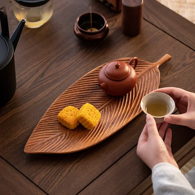 Leaf plate, walnut leaves, refreshment plate, home wooden tea table, solid wood, dry brew tea tray, tea cup tray, wooden