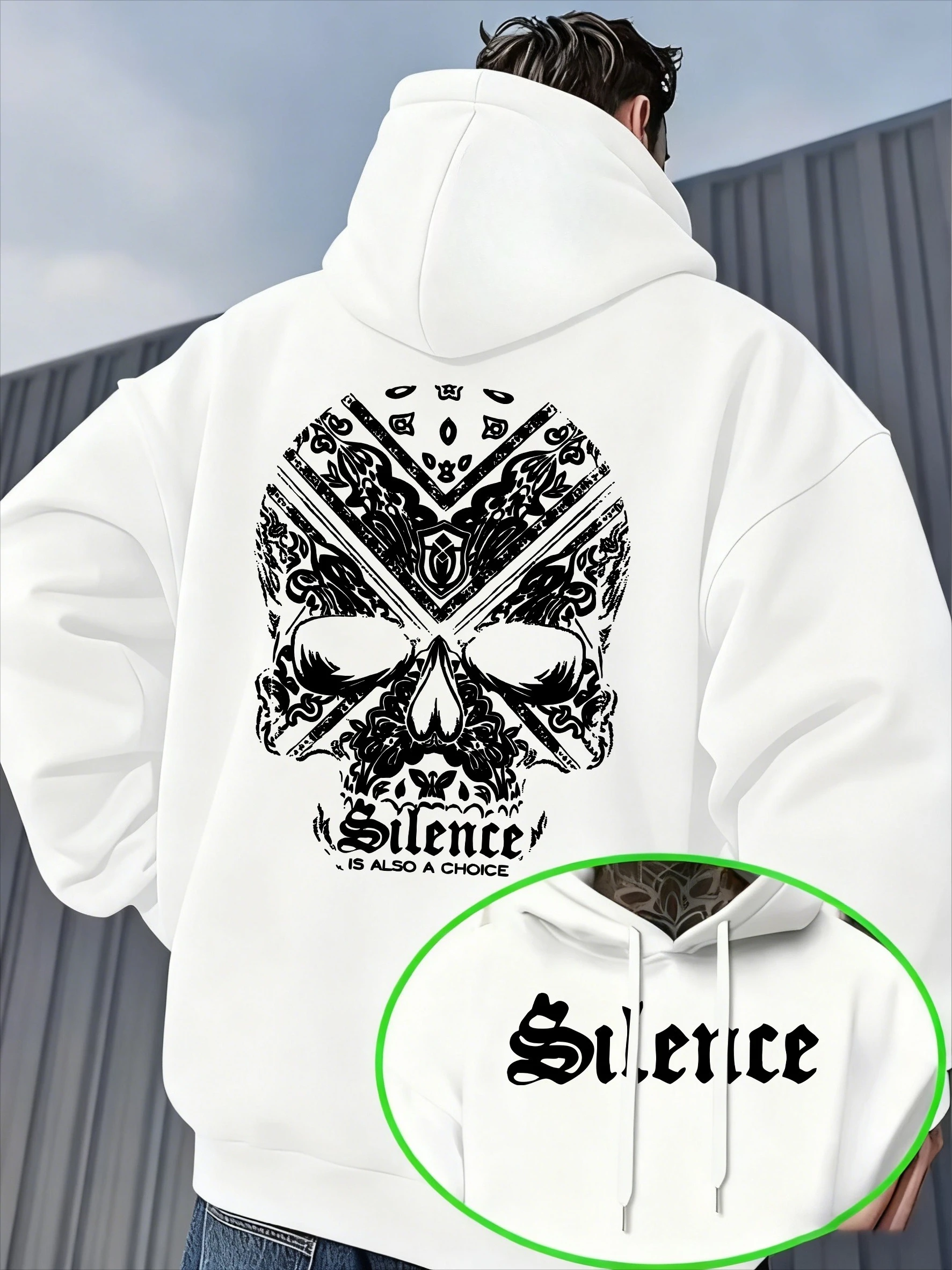 The Men's Long-sleeved Pullover with Skull and Abstract Letter Pattern Prints Is Suitable for Outdoor Activities Other Occasions