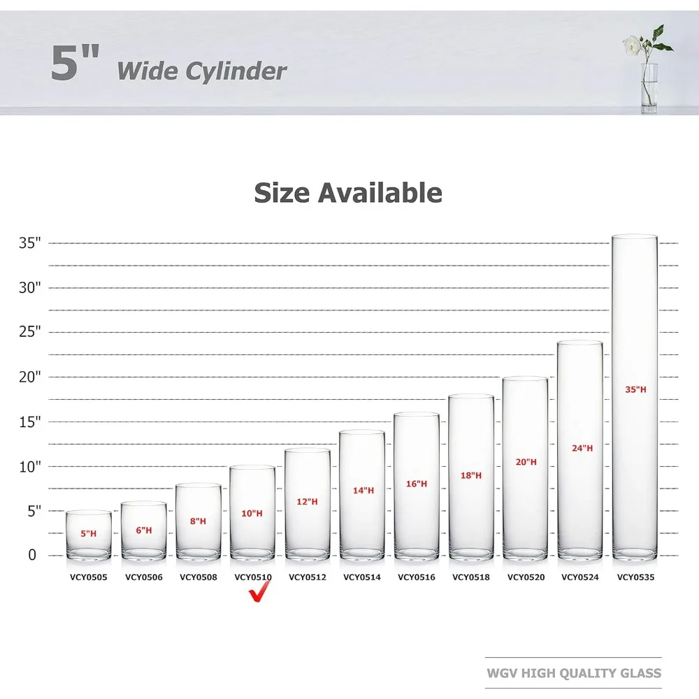 مزهرية أسطوانية WGV، قطر 5، ارتفاع 10، حاوية زراعة زهور زجاجية شفافة، حامل شموع عائم لحفلات الزفاف
