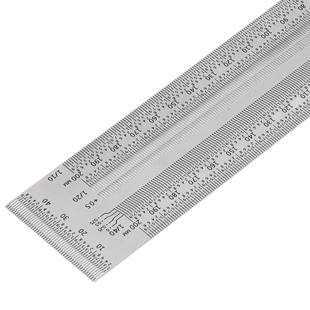 Silver Woodworking Marking Ruler Stainless Steel Measuring Length 200mm Measuring Gauge Precision Marking Tool for DIY Projects