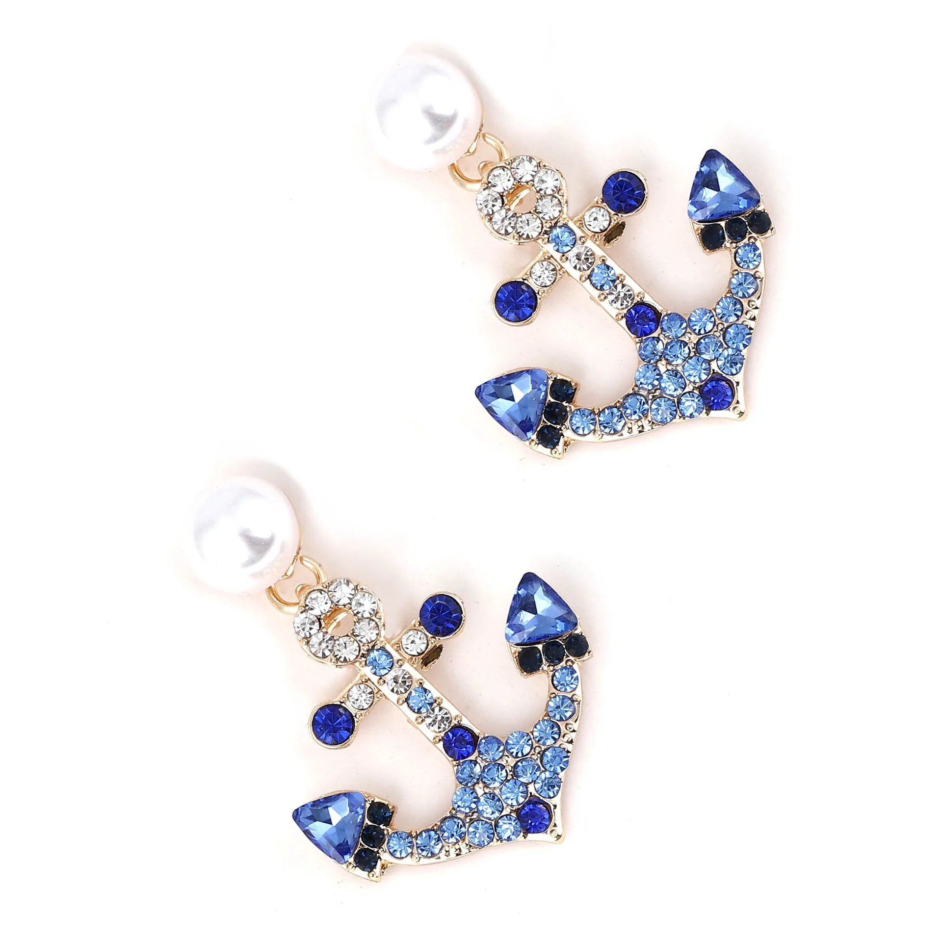 Fashion Creative Anchor Pearl Earrings For Women Vintage Rhinestone Charms Cross Pendant Earrings Office Party Jewelry Lady Gift