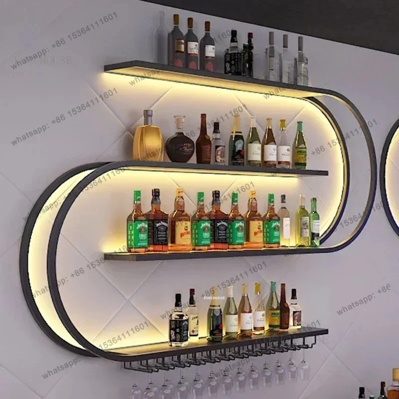 Nordic Iron Art Wine Cabinets With Light Wall Mounted Wine Rack Creative Geometric Art Restaurant Showcase For Bar Furniture