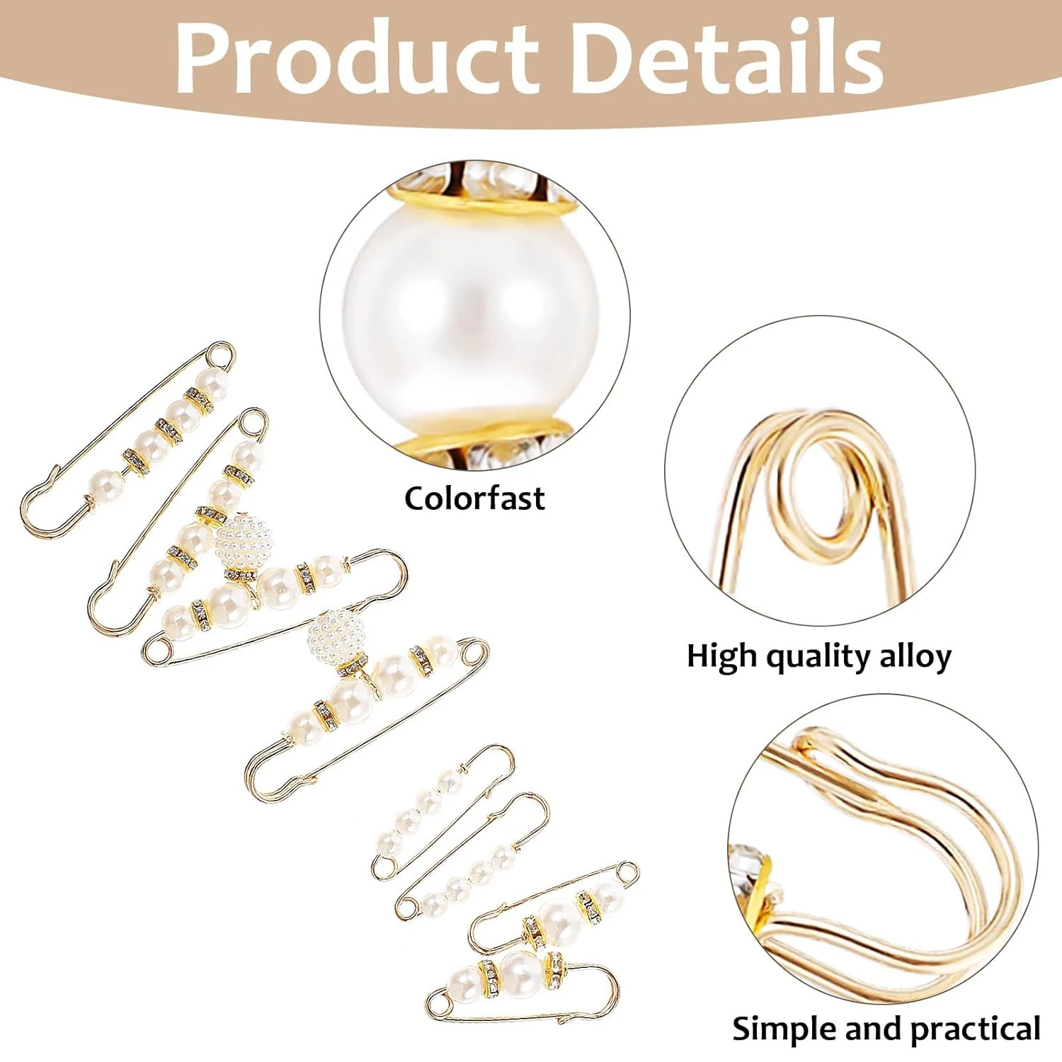 8Pcs Pearl Brooch Pins Decorative Pins for Clothing Pearl Safety Pin Fashion Faux Pearl Brooch Pins for Girls Pants Extender