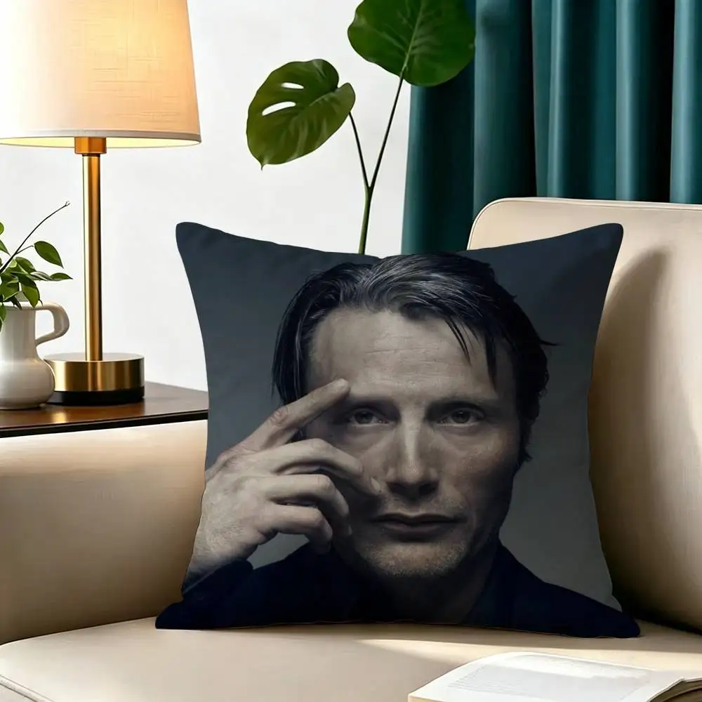 Mads M-Mikkelsen Hannibal Face  Pillow Case Square Double-Sided Sofa Cushion Cover Bedroom Bedside Pillow