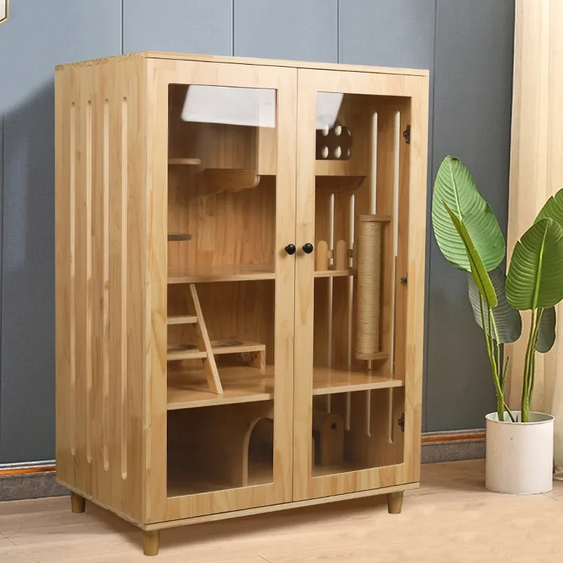 Custom cat house manufacturer solid wood cat cage large space integrated ct nest home indoor space free ca cabinet cattery