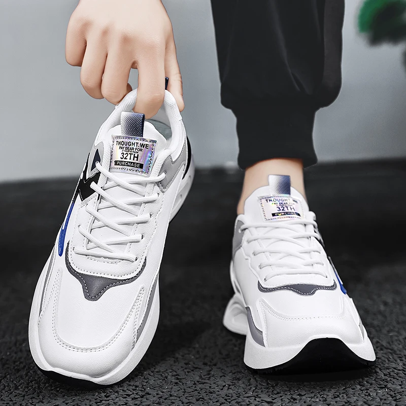 Mens Casual Leather Sneakers Outdoor Comfortable Non-slip Flat Hiking Shoes Fashion Men Versatile Tennis Shoes Zapatillas Hombre