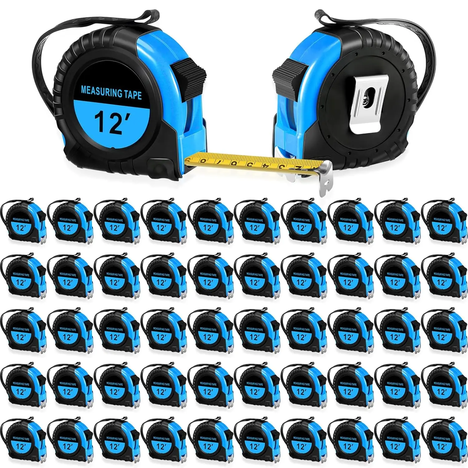 

50 Pack Retractable Tape Measure 12Ft Easy Read with Fractions Self-Locking for Contractors Engineers