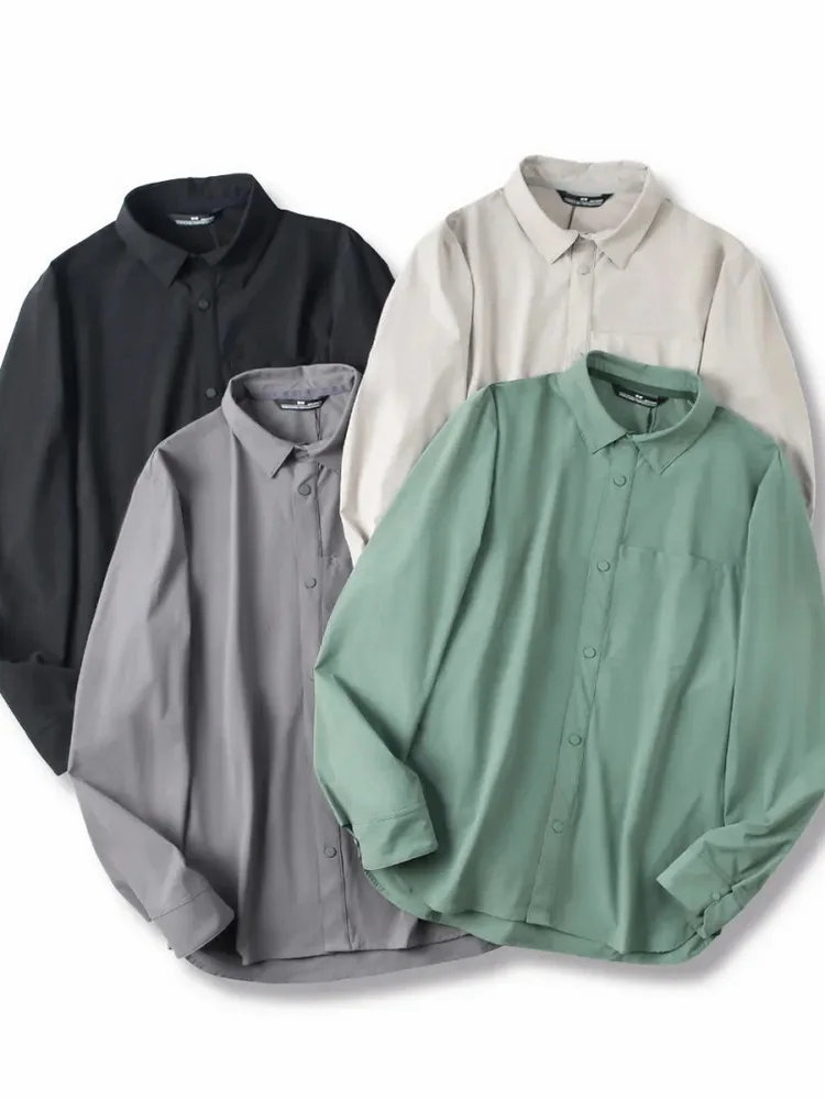 

Новая усовершенствованная мужская осенняя легкая водонепроницаемая эластичная дышащая рубашка с длинным рукавом и воротником для активного отдыха и повседневной носки