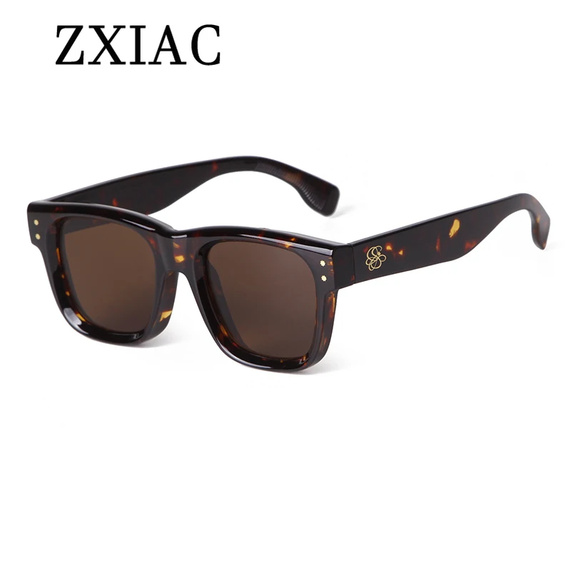 ZXIAC New Retro Square Frame Sunglasses for Women Personalized Rivet Pattern Sun Glasses Men Brand Designer Trendy Large Shades