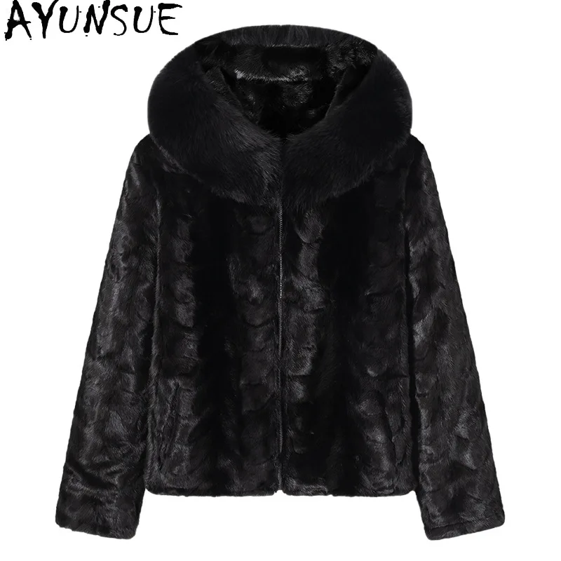 

AYUNSUE Real Rabbit Fur Coat Women Luxury Fur Coats Winter Jacket Womens Clothes 2025 New in Outerwears Warm Fox Fur Collar