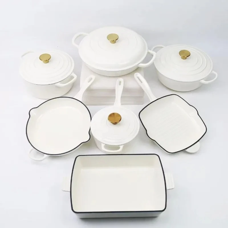 Enamel pot, cast iron pot, pot set, seven-piece set, saucepan, seafood pan, frying pan, baking pan.